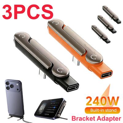3 szt. Adapter Stojak Ładowania Telefonu Typu C Szybkie Ładowanie 240W Konwerter USB-C Męski na USB-C Żeński OTG Z składanym Uchwytem