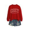 Womens Cozy Casual Round Neck Long Sleeve Cotton Sweatshirt With Letter Print Loose Fit