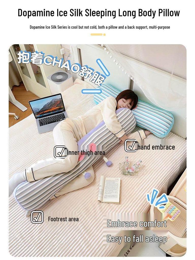 Summer Ice Silk Body Pillow for Girls - Removable, Washable Headboard and Leg Cushion