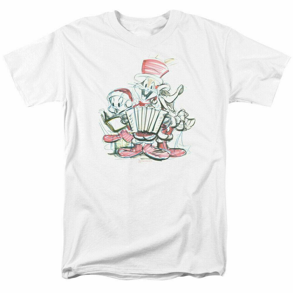 26 Looney Tunes Holiday Sketch T Shirt Mens Licensed Cartoon Merch Bugs Bunny White Unisex T-Shirt XXXL