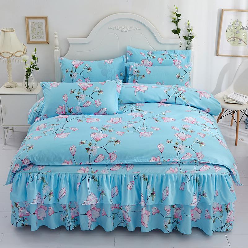3pcs Printed Ruffled Soft And Comfortable Breathable Bed Skirt Set ,Bed Skirt, Bedspread, Bed Cover, Mattress Protector