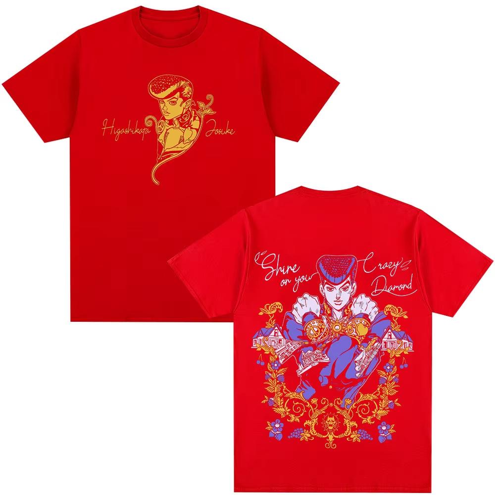Anime JoJo Bizarre Adventure T-Shirt Higashikata Josuke Manga T-Shirts Herren Damen Baumwolle Lässig Komfort Übergroß Männliches T-Shirt
