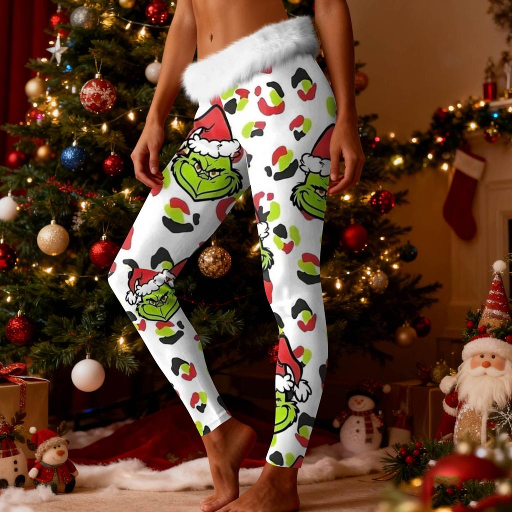 Women's Fashion Casual Fleece-Lined Patchwork Print Straight-Leg Pants