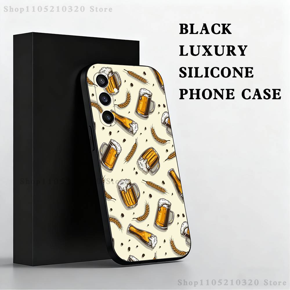 Beer Art Pattern Phone Case For Samsung S 25,24,23,22,30,21,10,9,Ultra,Plus,Lite,FE,4,5 G Black Soft Case