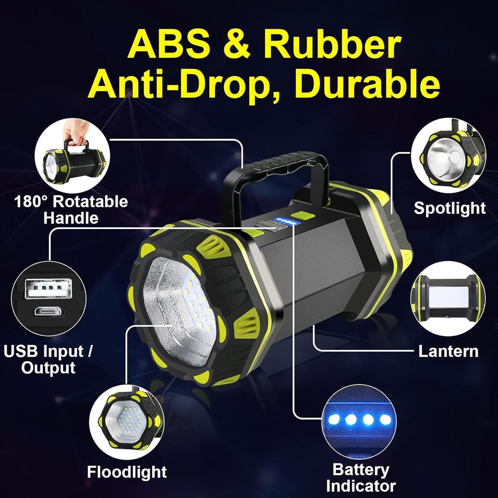 LED Camping Lantern Flashlight Spotlight Rechargeable Portable Super Bright Outdoor Emergency Light Searchlight Lamp Waterproof for Hiking Fishing