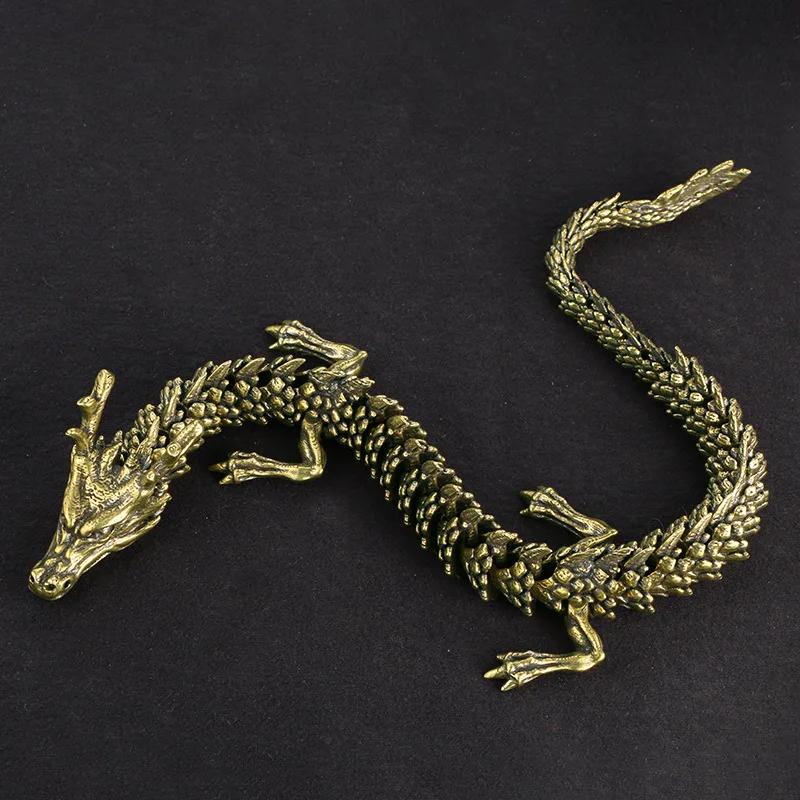 Antique Brass Chinese Dragon Ornament 3D Stereoscopic Metal Desk Decoration EDC Play with Your Hands Copper Figurines