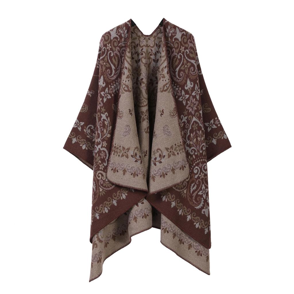 In-Stock Women's Double-Sided Tassel Shawl Cape - Classic Style, High-End, Warm, Perfect for Travel.
