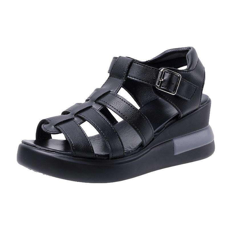Hollow buckle sandals women's outer wear summer new open-toed casual retro flats sandals