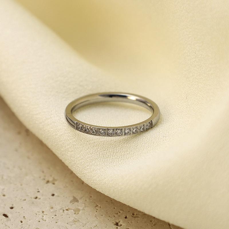 Light Luxury Simple Cnc Micro-Inlaid Ten Diamond Titanium Steel Ring For Women 316 Does Not Fade, Couple Pair Ring Tide Jewelry For Girls