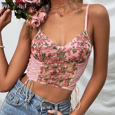 Spring and Summer Europe and America Lace Embroidery Sweet and Spicy Sexy Strap Vest