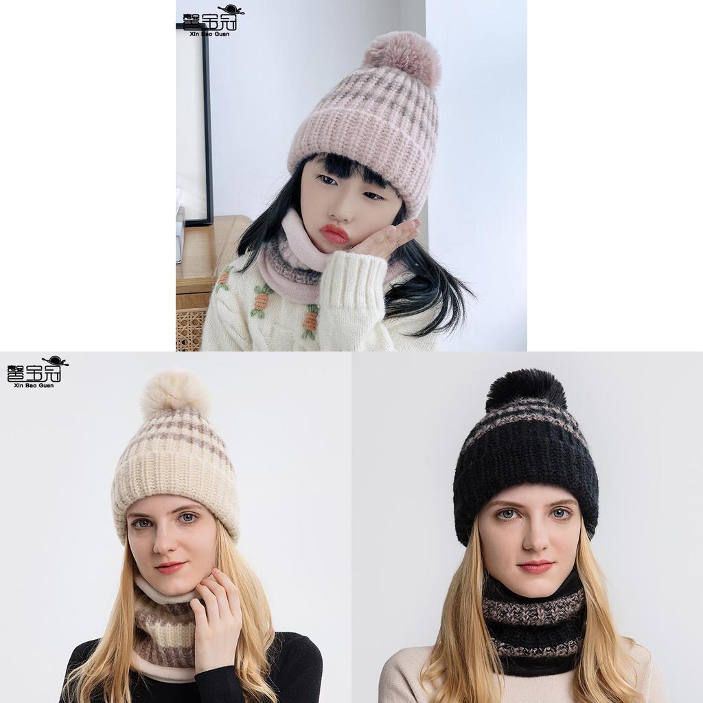 Conjunto de Chapéus de Tricô Para Mãe e Bebê Com Tecido de Lã Aquecimento de Inverno e Proteção à Prova de Vento