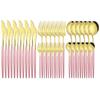 36Pcs Black Gold Cutlery Set Mirror Silverware Stainless Steel Dinnerware Dessert Knife Cake Fork Spoon Tableware Flatware Kitchen Wedding Accessories