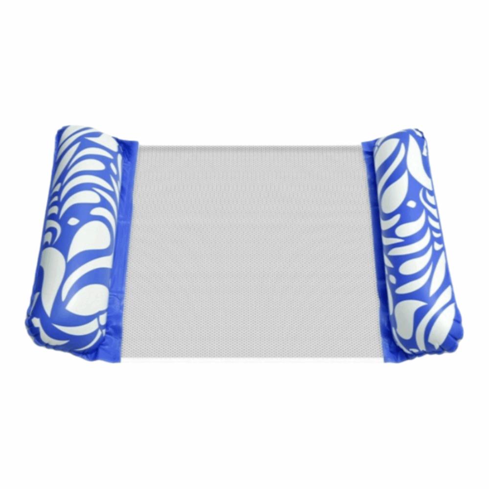 Portable Foldable Water Hammock with Net Backrest Floating Water Bed Inflatable Striped Swimming Pool Mattress Pool Party Toy