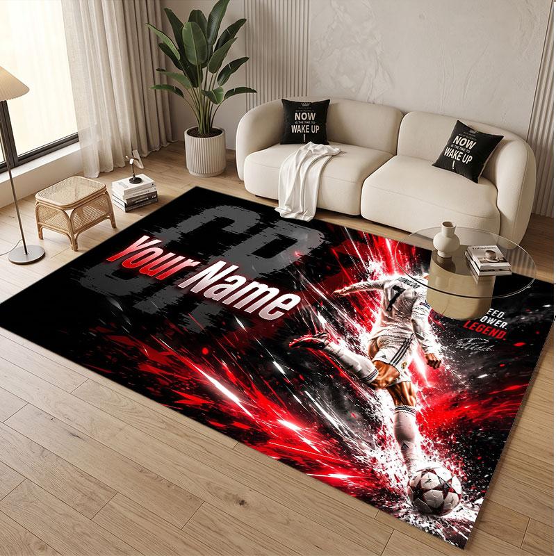 Custom Rug Cristiano Ronaldo Pattern Print Name Text Soft Non‑Slip Floor Carpet for Home Indoor Decoration