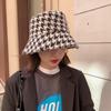 Houndstooth Autumn and Winter Fisherman Hat Trendy Showing Face Small Korean Version Versatile Japanese Corduroy Big Head Basin Hat