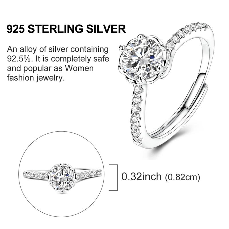 Original 925 Silver Ring Sparking Sun Moon Rose Feather Open Rings for Women Girls Jewelry Birthday Anniversary Engagement Gifts