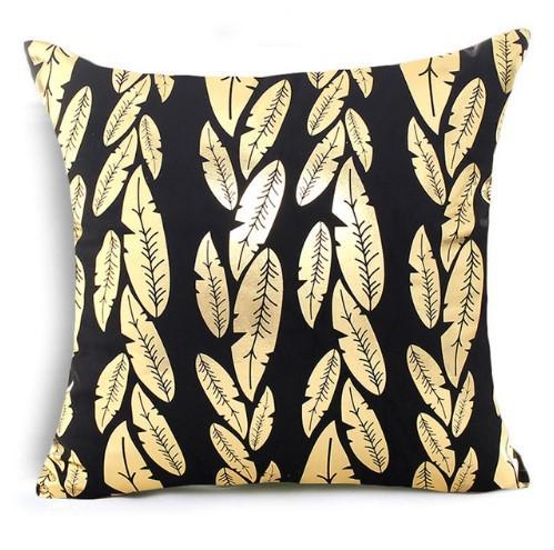 Golden Love Leaves Bronzing Cushion Decorative Pillow Black And White Velvet Pillowcase Home Decor Sofa Throw Pillows 17*17Inch