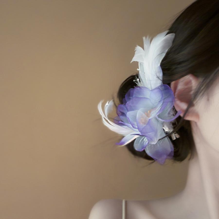 Super fairy fabric feather flower side hairpin fashion versatile temperament duck bill clip sweet atmosphere hair accessories headgear