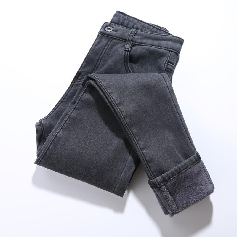 High-quality High-waisted Velvet Jeans Women's Winter Small Feet Thickened Outer Wear Large-size Elastic Trousers and Cotton Pants Women