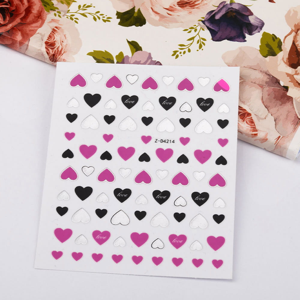 Nail Art Stickers, thin, self-adhesive, neon pink hearts, Z-D4214