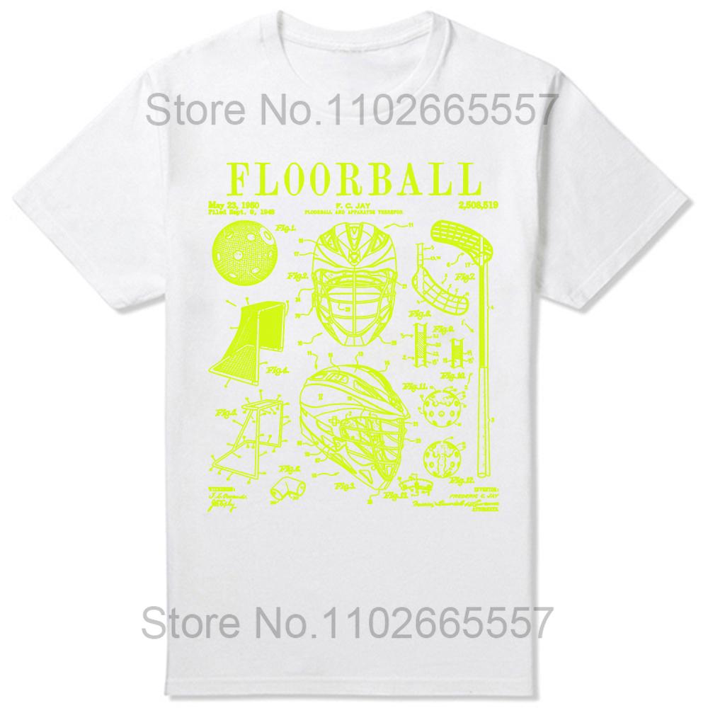 Floorball Player Stick Goalie Sport Vintage Patent Print T Shirts Summer Graphic Cotton Streetwear Short Sleeve Gifts Tshirt