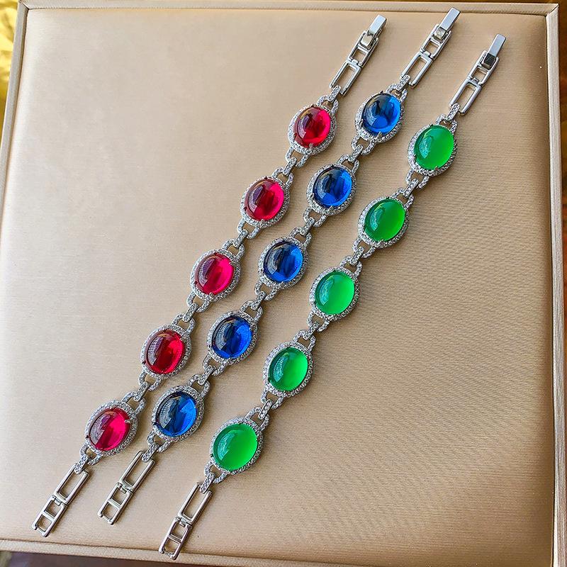 Jewelry Chalcedony Fluorescent Simulation Corundum Oval Bracelet Women 10 * 12