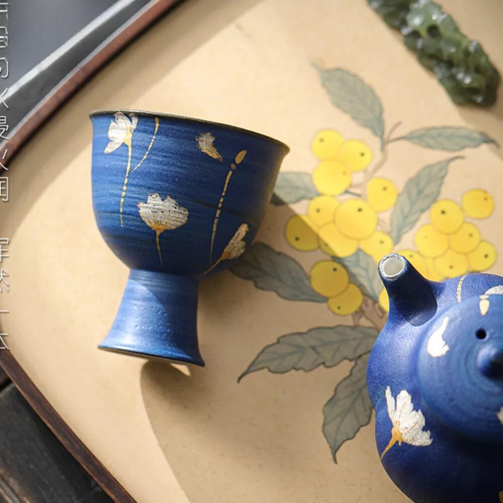 Hand-painted Gesang Pollen Ceramic Tea Cup Chinese High Legged Mug Rough Single Master Cup Special Tea Mug Kung Fu Teaset Gift