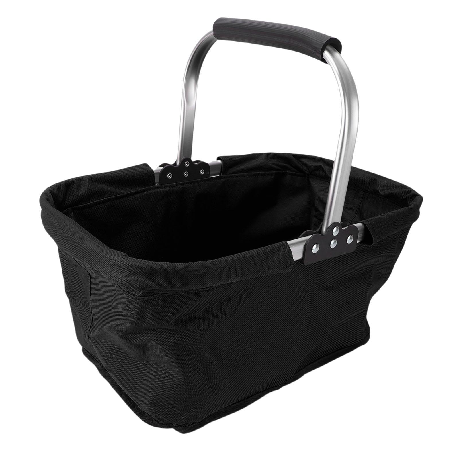 

Foldable Picnic Basket Oxford Fabric Shopping Tote Reusable Grocery Bag for Camping Outdoor Fruit Picking Carryall чёрный