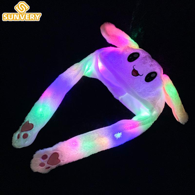 Non-Toxic Jumping Rabbit Hat Plush Ear Funny Glowing Ear Moving Bunny Hat Cosplay Halloween Christmas Party Hat 5-18 Years And Adult