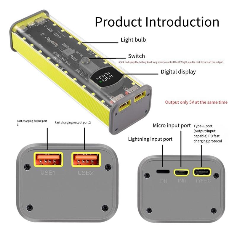 Cutie de stocare baterii 21700 cu 4 sloturi fără lipit, port de încărcare super rapidă, carcasă portabilă PowerBank DIY cu protecții sigure