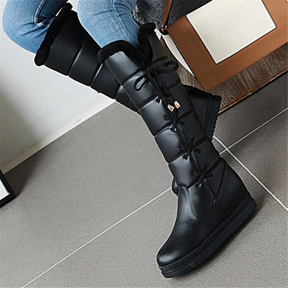 Fashion 2025 Winter Warm Pink White Snow Boots Women Shoes Low Heels Knee High Boots Female Lace-up Platform Plush Long Boats Mujer