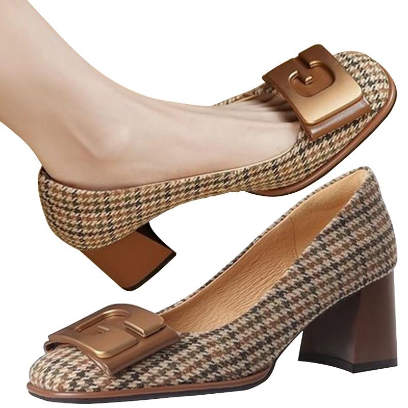 Shoes for Women 2024 Square Toe Ladies Summer Footwear Office with Heel On Heeled High Heels Chunky Pumps Block Stylish Shoe 39
