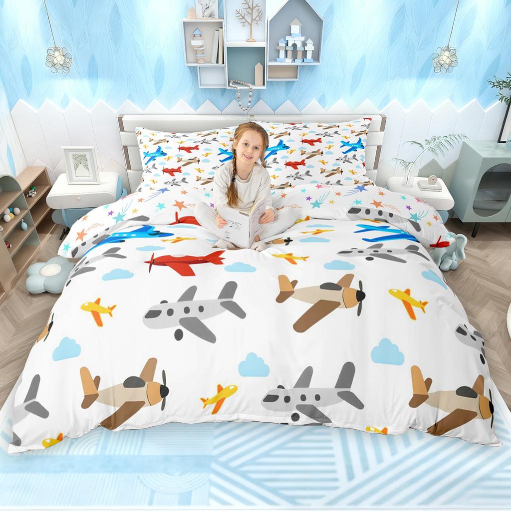 Homewish Boys Aircraft Duvet Cover Set Airplane Bedding Set Air Transportation Comforter Cover Set