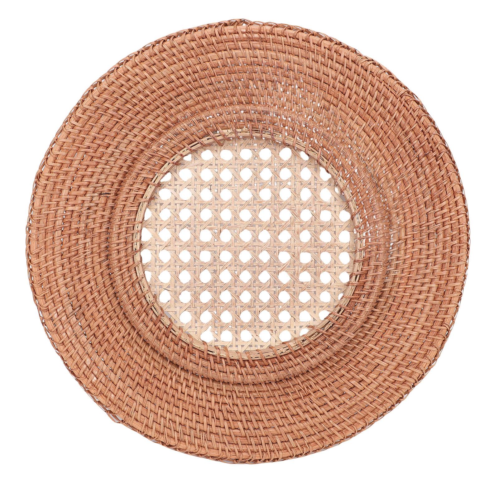

Round Rattan Placemat Hand Woven Heat Insulation Rattan Charger Plate for Dinning Table Desk Decor