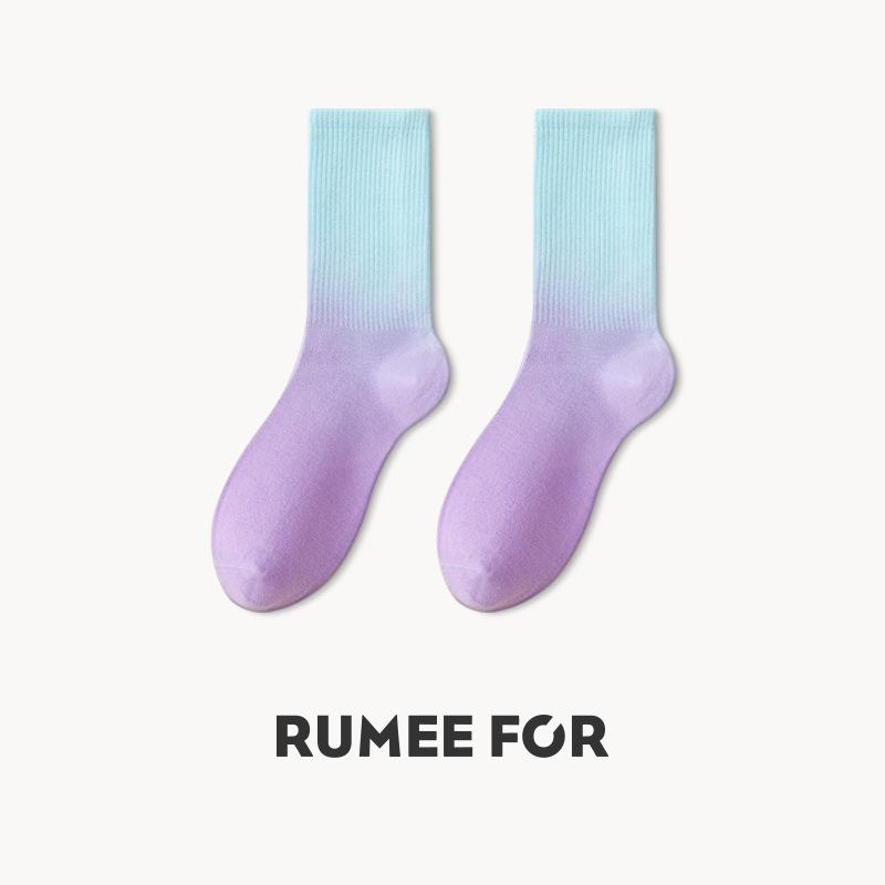 5 Pairs of Female Spring and Autumn Sports Color Gradient Color Tube Socks