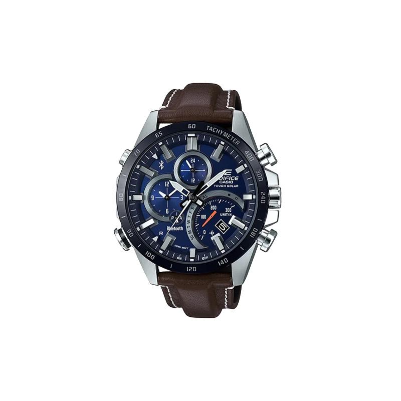 

Casio EDIFICE 100 meters waterproof, solar quartz movement, leather strap, Japanese and Korean watch, men s watch, blue dial EQB-501XBL-2A синий