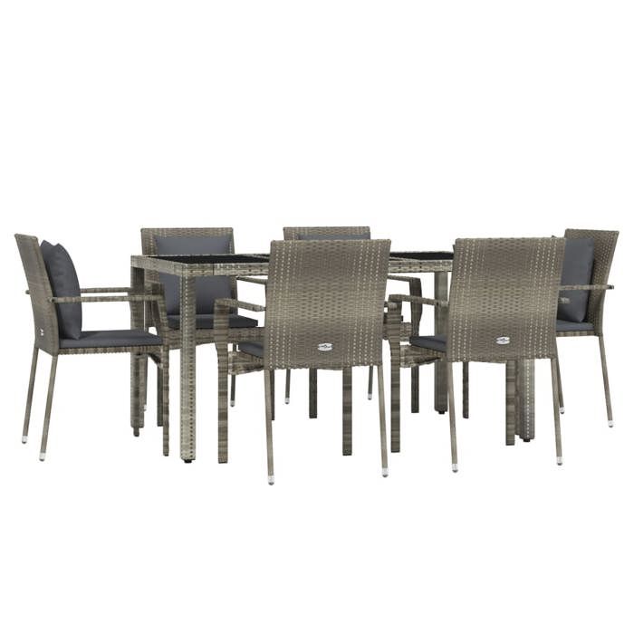 VidaXL Garden Dining Set and Cushions 7 Pcs Grey Rattan, Dining Set, Dining Set 3157960