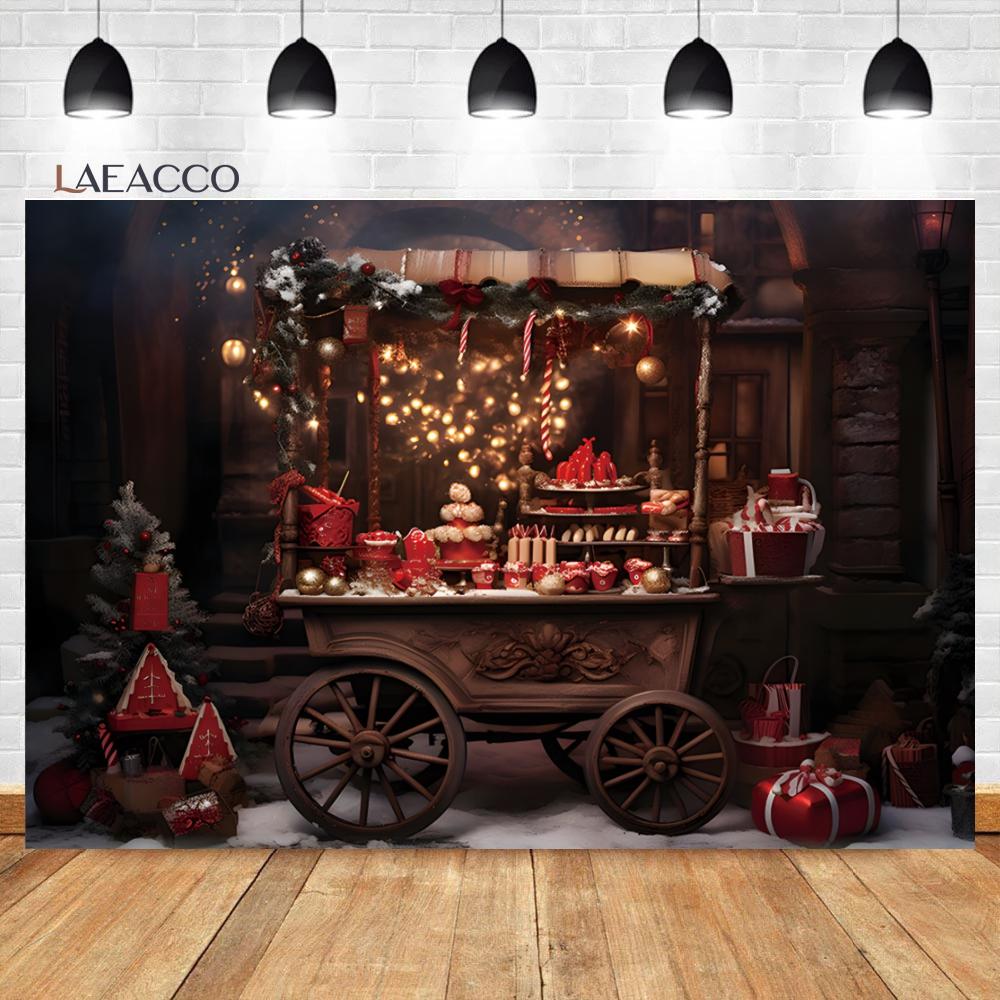 Laeacco Christmas Camper Pography Backdrop Winter Snowy Pine Trees Mini Bus Baby Birthday Family Holiday Portrait Background