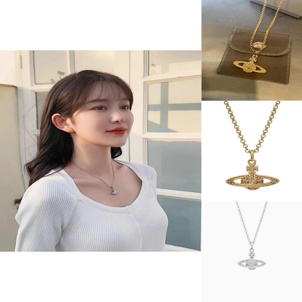 Elegante und luxuriöse Saturn-Halskette für Damen Geometrisches Design mit funkelnden eingelegten Diamanten