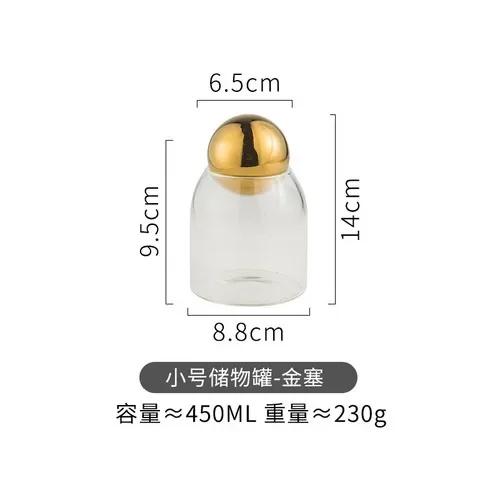

Golden Stainless Steel Stopper Glass Storage Jar Kitchen Food Storage Container Coffee Bean Tea Jar Candy Jar Home Decoration