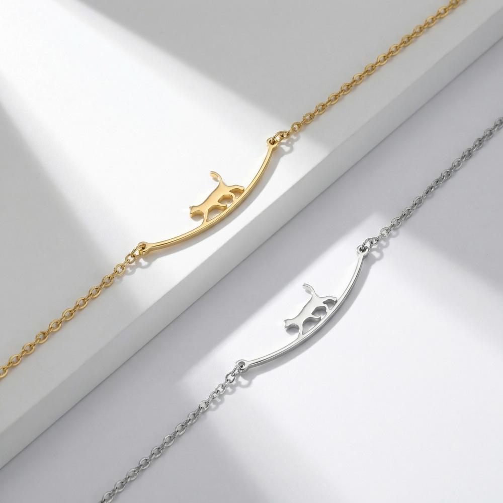 Trendy Korean Style Stainless Steel Cat Pendant Anklet - Summer Beach Accessory