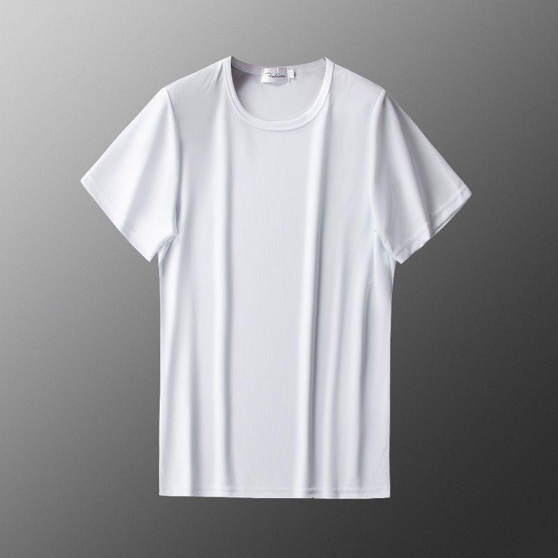 Men's Summer Ice Silk Loose Fit Short-Sleeve T-Shirt - White/Black, Large Size, Round Neck