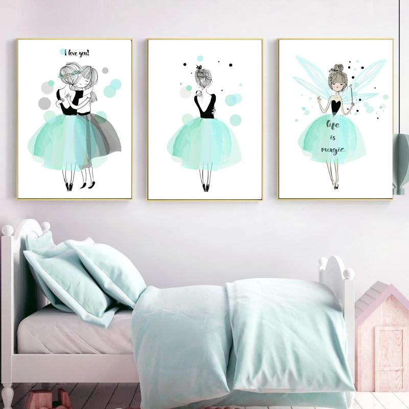 Little Fresh Girl Princezna Láska Srdce Nástěnná malba Malba na plátně Nursery Plakáty a obrazy Nástěnné obrazy Baby Dětský pokoj Decor Bez rámu