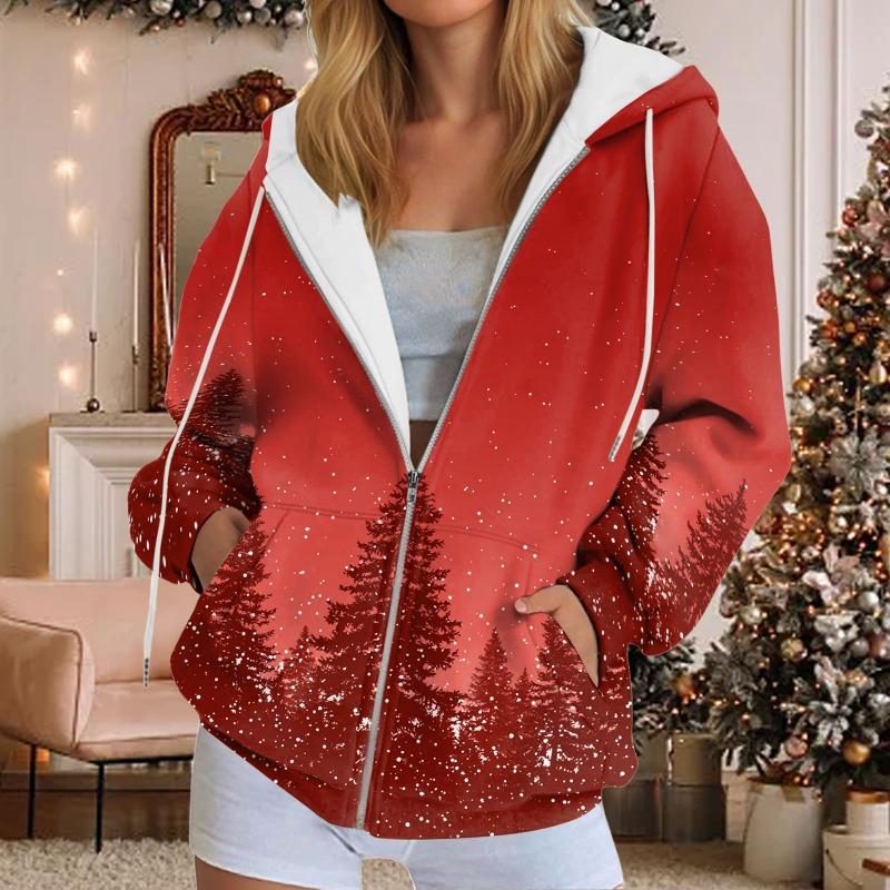 Autumn Winter Hooded Hoodies Women Casual Streetwear Zip Up Sweatshirts Long Sleeve Christmas Harajuku Graphic Hoodies Coats
