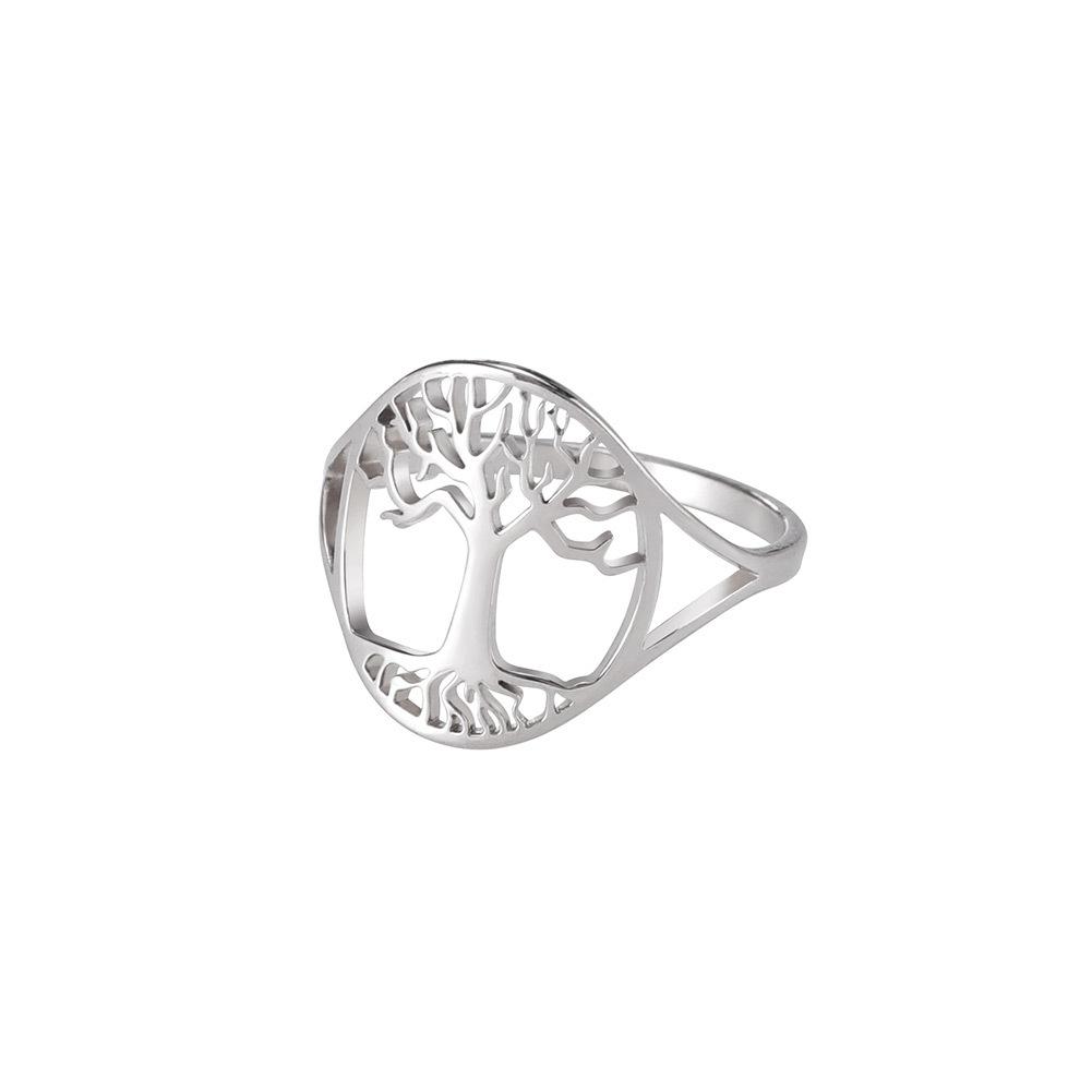 Fashion Tree Design Hollow Cut Titanium Steel Ring No. 7