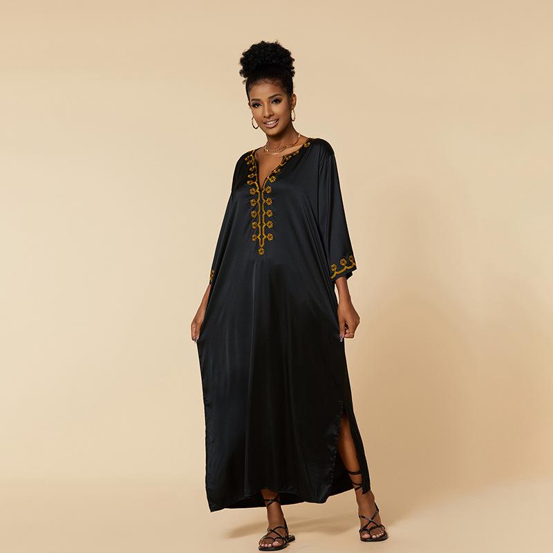 

Европейский и американский пляжный чехол: Вышитый длинный халат из искусственного шелка для отпуска на море One Size