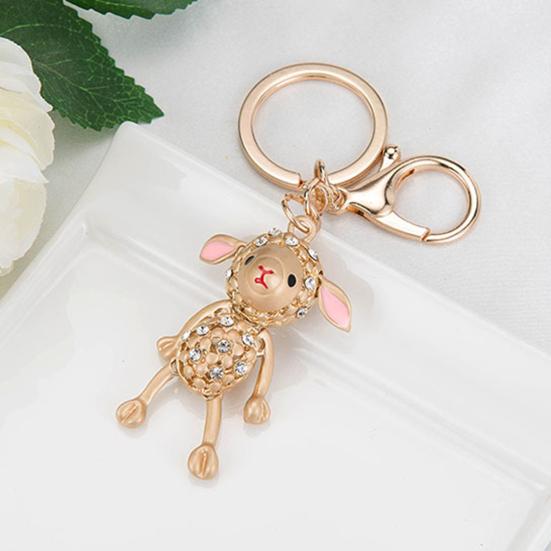 Rhinestone Lamb Keychain for Women Girls Faux Crystal Sparkling Bag Charm for Handbag Car Key Accessory