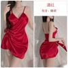 Sexy deep V-fold side strap open placket hip wrap solid color ice silk women's suspender home nightdress