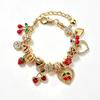 Y2K Gold Plated Charm Bracelet With Sparkling Rhinestone Cherry Heart Pendant Trendy Luxury Beaded Jewelry For Women Gifts