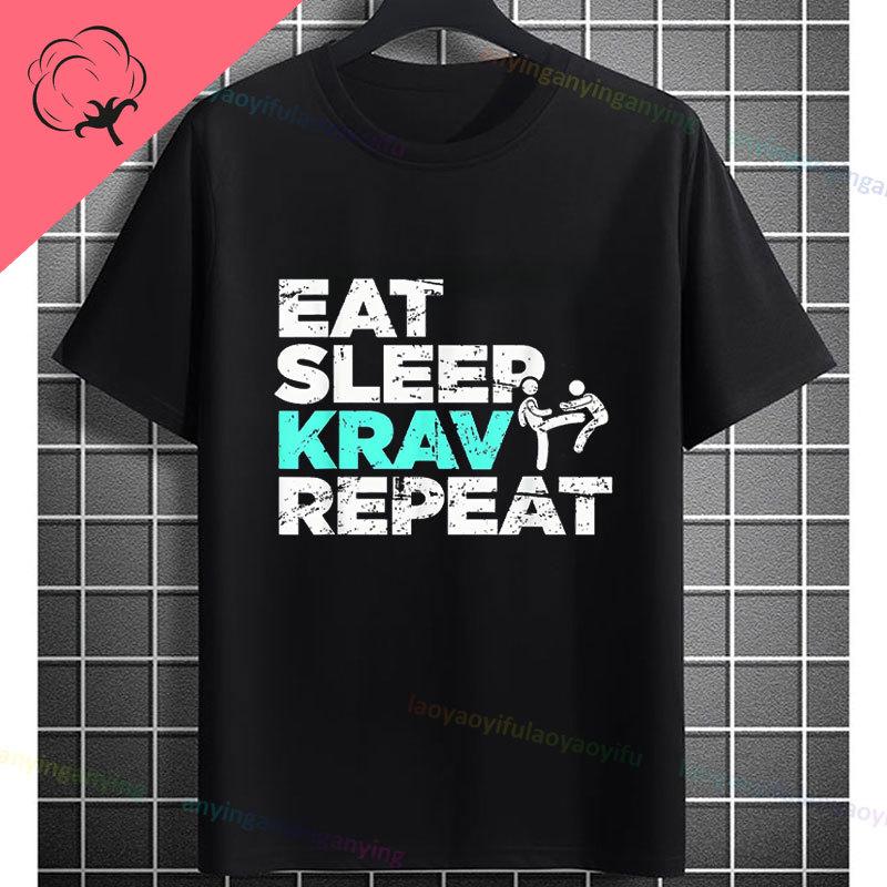 T-shirt Graphique Drôle Eat Sleep Krav Maga Repeat 100% Coton Manches Courtes T-shirt Décontracté Pour Entraînement Arts Martiaux Tenue de Sport